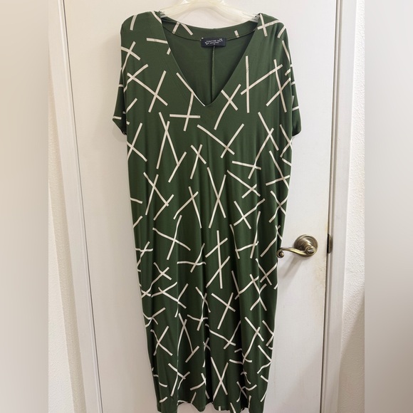 Fighting Eel Dresses & Skirts - Fighting Eel Olive and White Midi Chopstick Dress